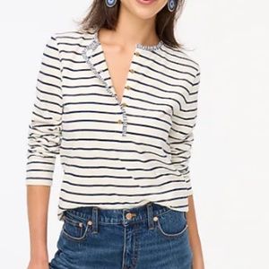 NWT J. Crew Factory Striped ruffle-collar henley in navy